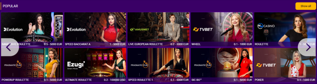popular live casinos at betjam